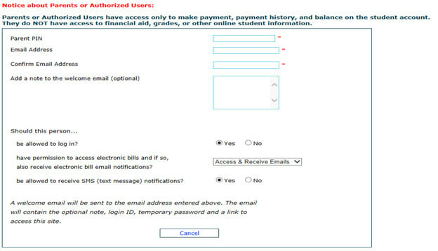 screenshot of the information needed to create a new PIN