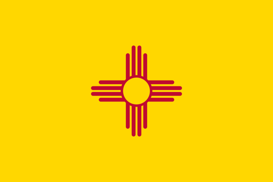 The flag of new mexico on a yellow background.