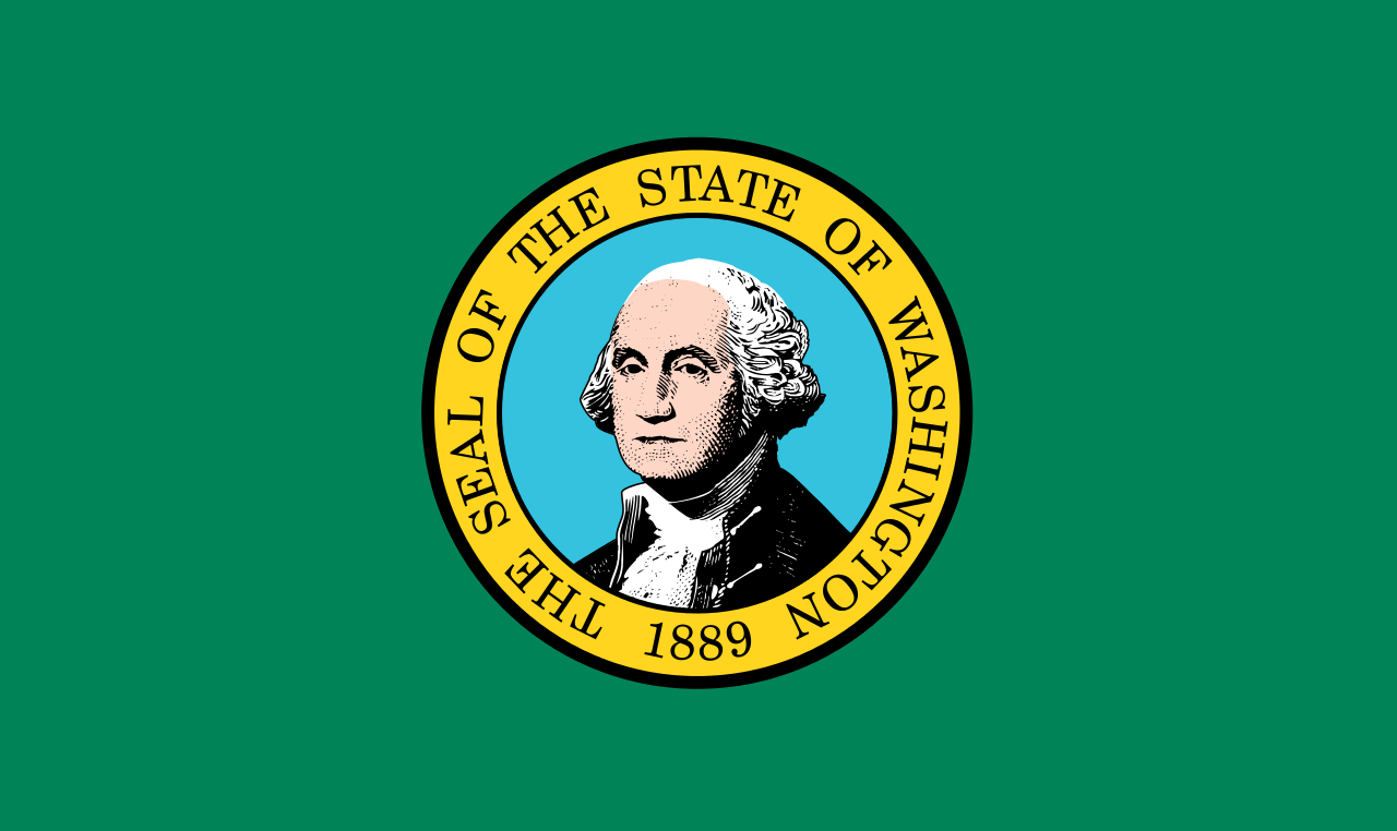The state of washington logo on a green background.