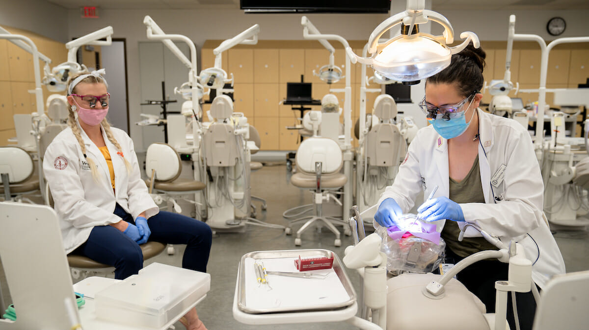 College of Dental Medicine second- and third-year students were allowed to use the Dental Sim Lab to get more practice using the manikin Tuesday, July 28, 2020. The lab was set up, so no students were working side-by-side. Students had to wear face masks, gloves, and had to have their temperature taken and fill out an online form to return to campus during COVID-19.