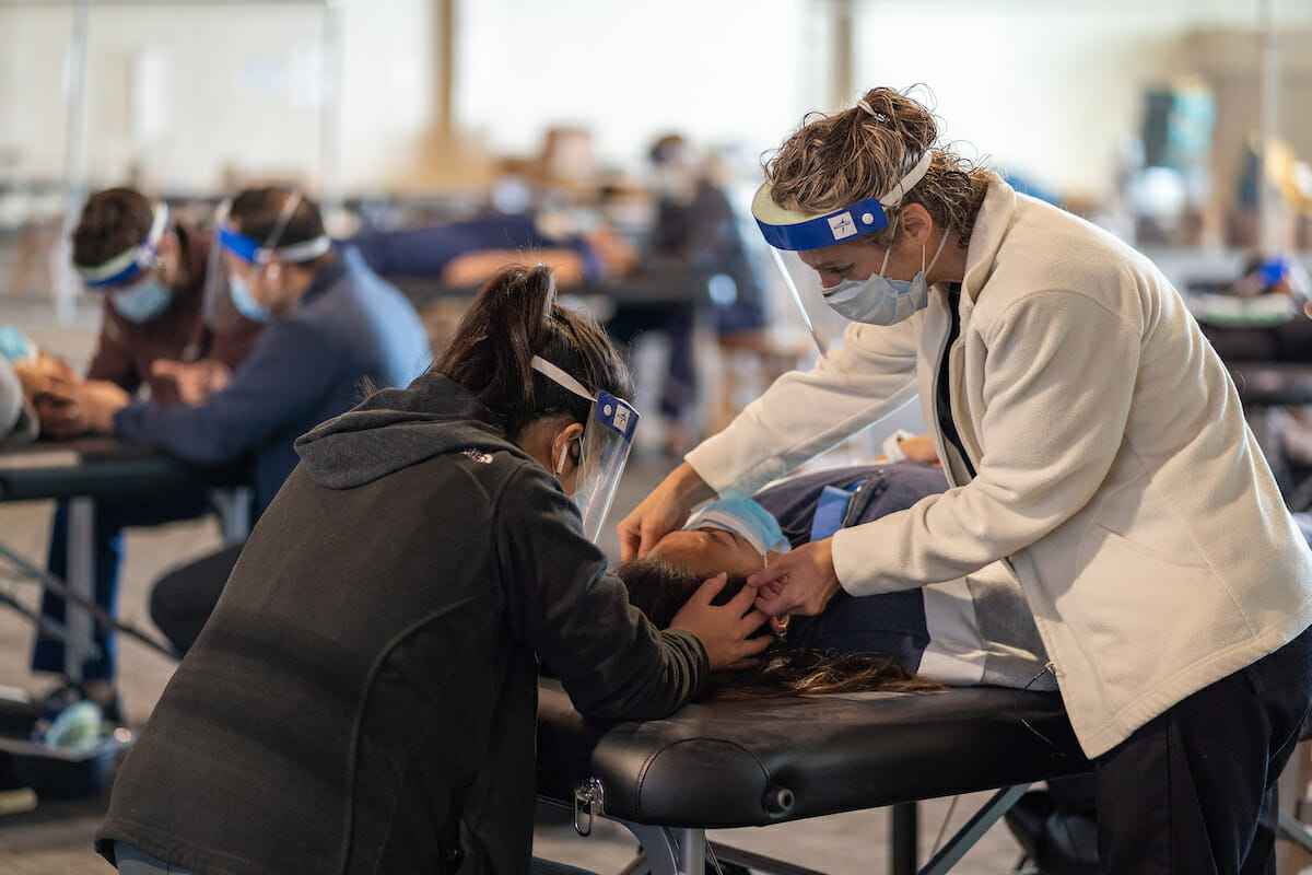 Students train at the Pomona Fairplex during the pandemic