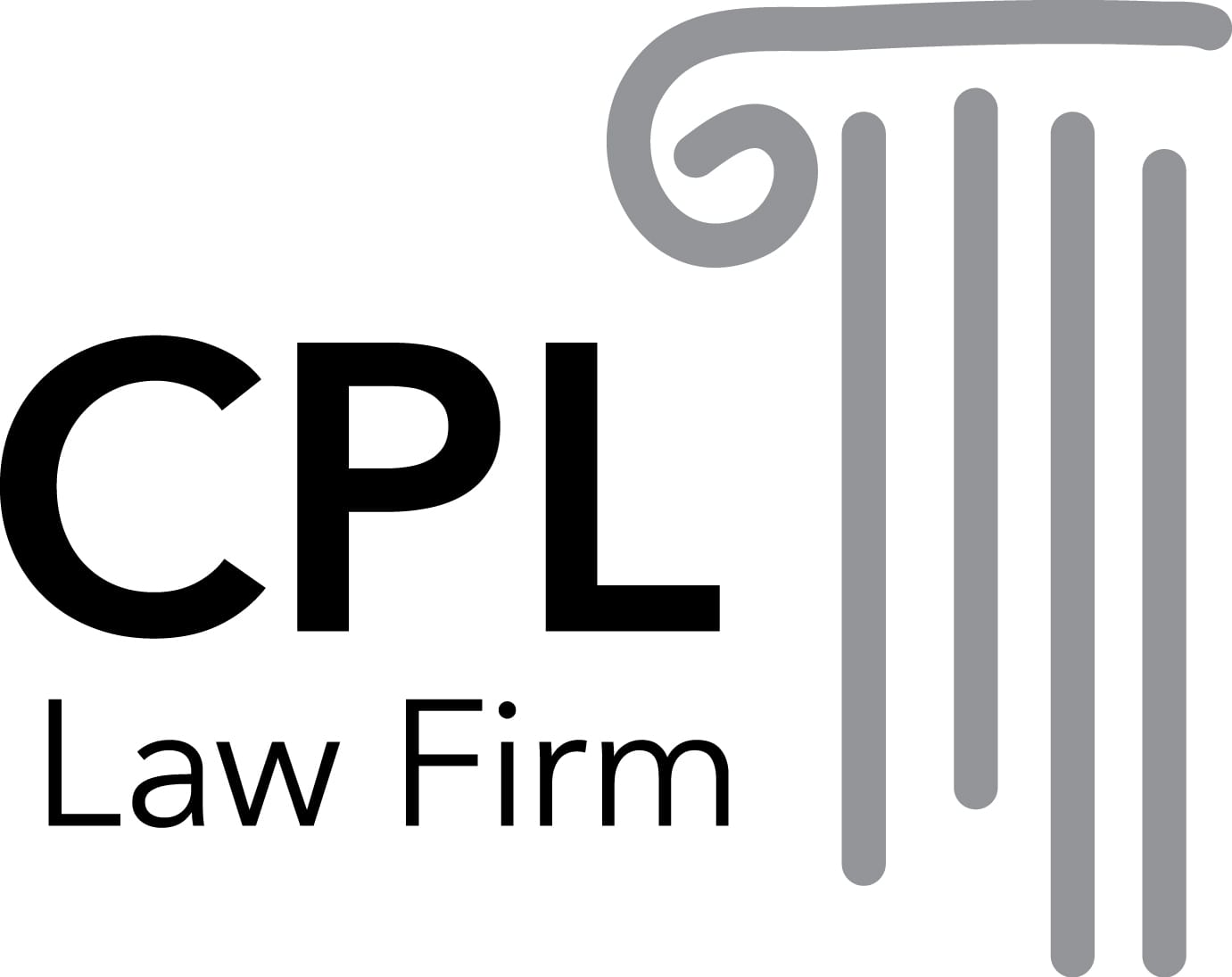 Black and gray logo for CPL Law Firm with stylized column graphic on the right.