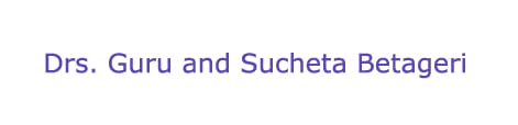 Text that reads “Drs. Guru and Sucheta Betageri” in purple font on a white background.