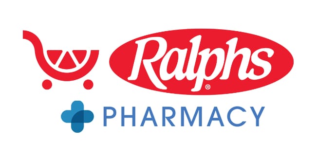 Ralphs logo in red next to a blue pharmacy cross and the word "PHARMACY" in blue capital letters.