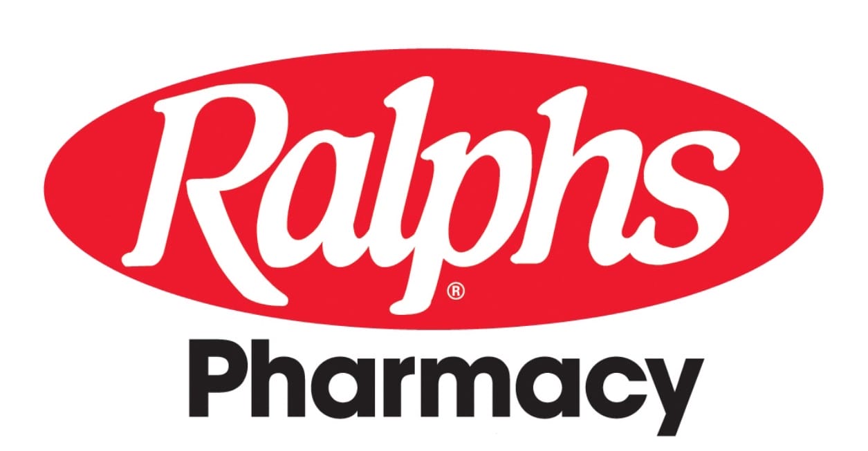The Ralphs Pharmacy logo with "Ralphs" in white script on a red oval above "Pharmacy" in bold black text on a white background.