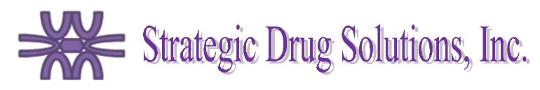 Logo for Strategic Drug Solutions, Inc. with a stylized purple graphic on the left and the company name in purple text on a white background.