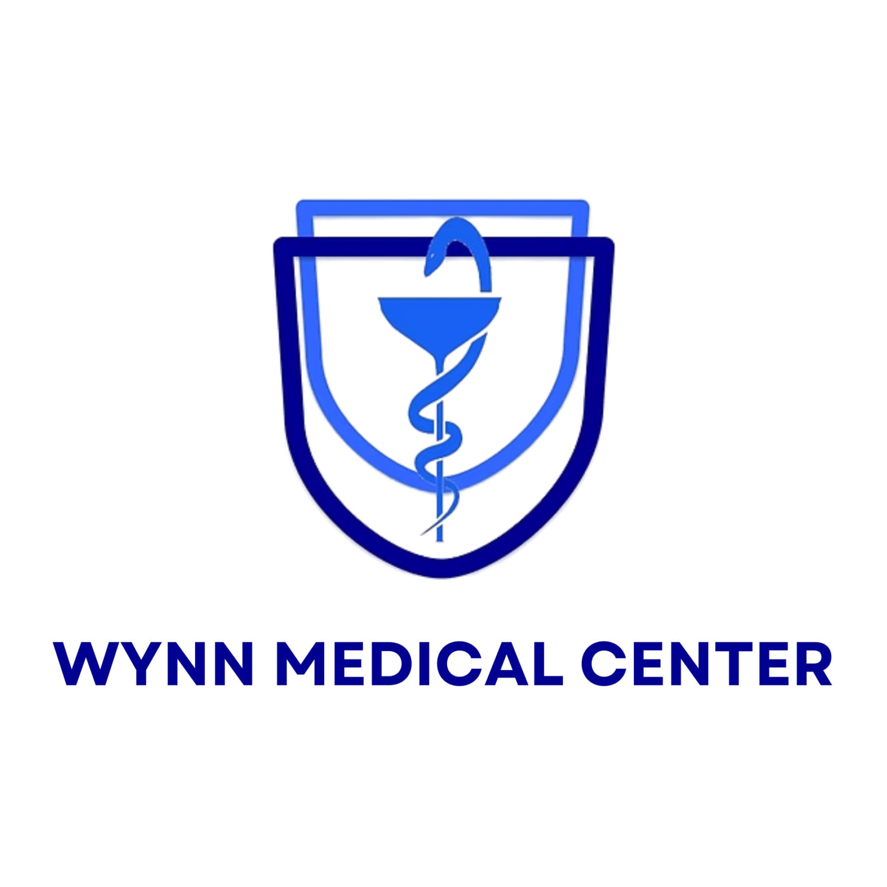 A blue shield logo with a medical snake and staff symbol above the text "WYNN MEDICAL CENTER" in bold blue letters.