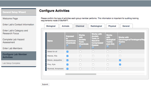 a screen shot of the configure activities screen.