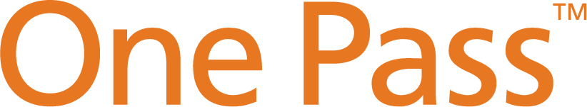 The words “One Pass” appear in large, orange letters with a trademark symbol in the top right corner.