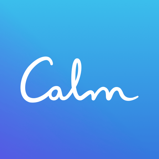 The word "Calm" is written in white cursive text on a blue gradient background.