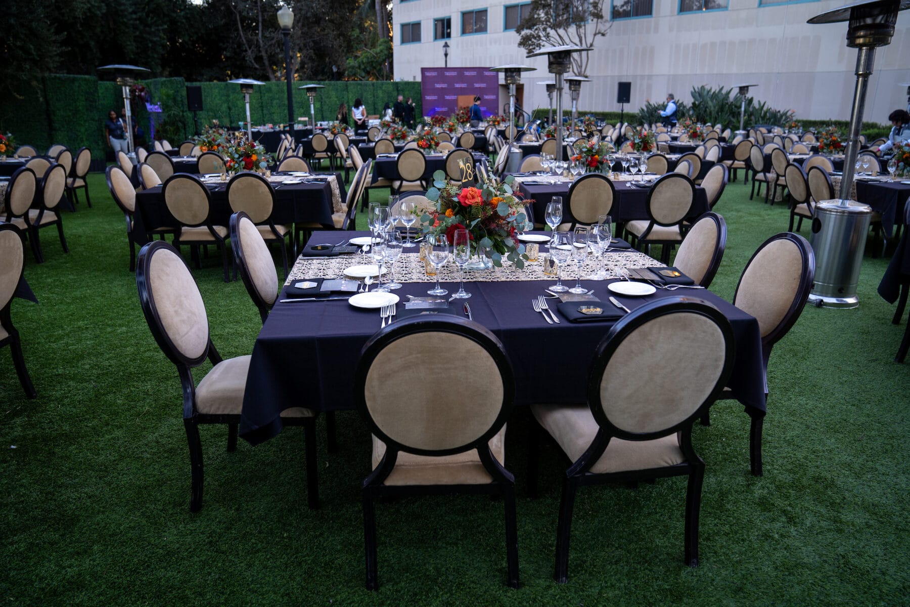 Tables set up for celebration and dining event
